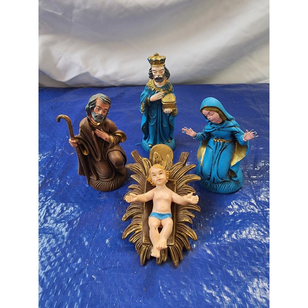 Woolworth 4 Pc Plastic Nativity Mary, Joseph, Jesus 3.25” Italy Fontanini Style